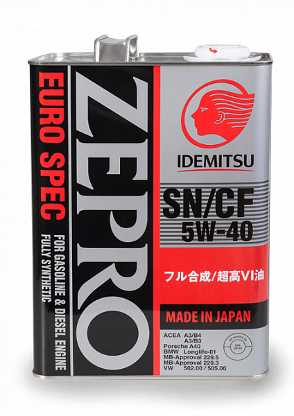 Моторное масло IDEMITSU ZEPRO EURO SPEC 5W-40 SN/CF, Fully-Synthetic, Масла моторные - фото в магазине СарЗИП