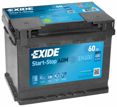 Автомобильный аккумулятор Exide Start-Stop AGM EK600, 60 А·ч, Аккумуляторы - фото в магазине СарЗИП