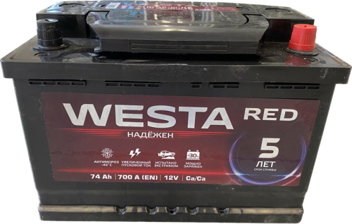 Автомобильный аккумулятор Westa Red VLR 6СТ-74 0(R+), 74 А·ч, Аккумуляторы - фото в магазине СарЗИП