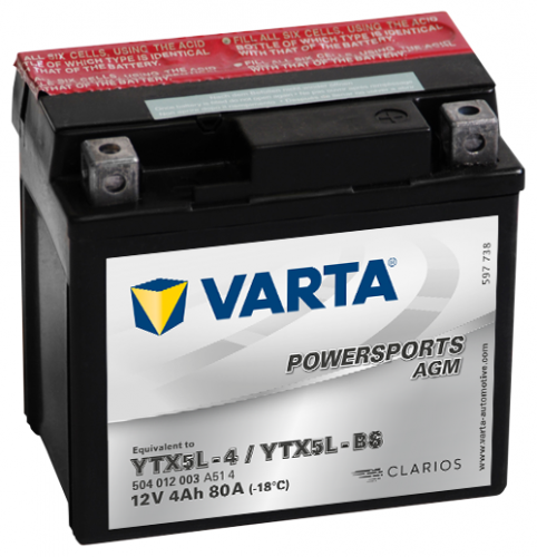 Автомобильный аккумулятор VARTA Powersports AGM (504 012 003), 4 А·ч, Аккумуляторы - фото в магазине СарЗИП