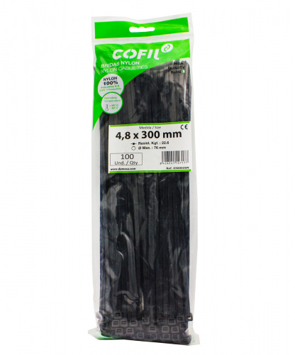 Хомут стяжка пластиковый черный COFIL 4.8-300, Стяжки - фото в магазине СарЗИП