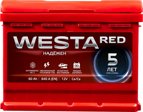Автомобильный аккумулятор Westa Red VLR 6СТ-60 0(R+), 60 А·ч, Аккумуляторы - фото в магазине СарЗИП