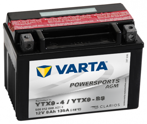 Автомобильный аккумулятор VARTA Powersports AGM (508 012 008), 8 А·ч, Аккумуляторы - фото в магазине СарЗИП