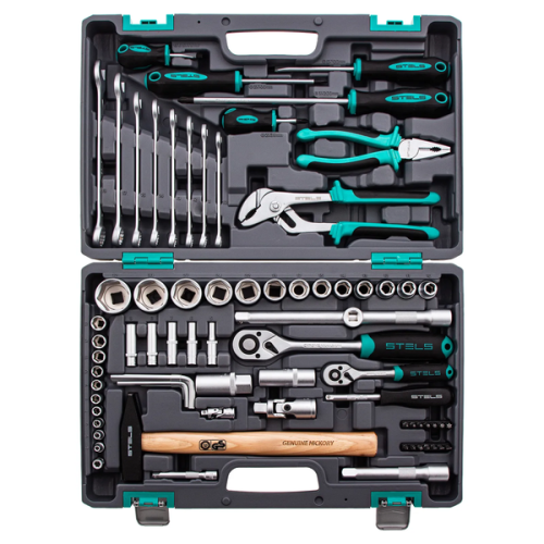 Набор инструментов, 1/2, 1/4, CrV, пластиковый кейс, 76 предметов Stels 14104, Инструменты и оборудование - фото в магазине СарЗИП